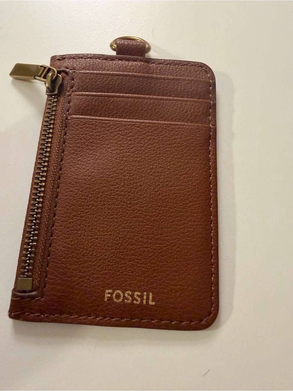 Fossil Brown Leather Card Wallet with Zip Pocket
